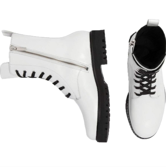 All Saints Dusty Cap Toe White Leather Lace Up Combat Boots Size 8 One time used - Picture 2 of 5